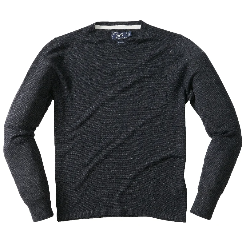 Featherweight Linen Cotton Sweater Tee - Black Charcoal Feeder Stripe