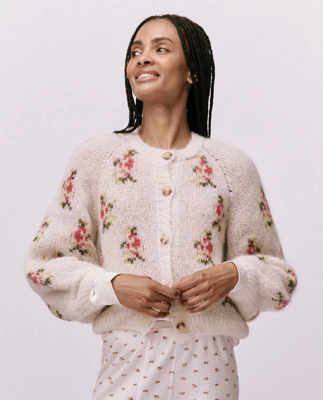 The Carousel Cardigan. -- White Heirloom Rose