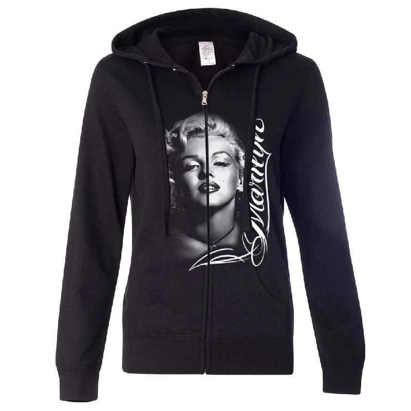 Marilyn Monroe Portrait Signature Ladies Fitted Zip-Up Hoodie