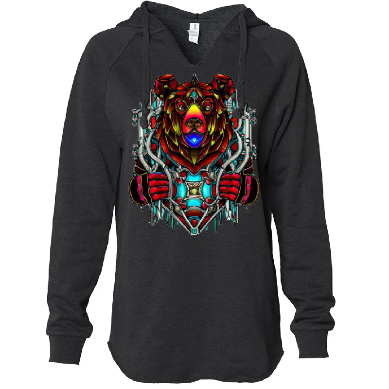 Stained Glass Gothic Cyborg Bear Women's Soft Hooded Pullover