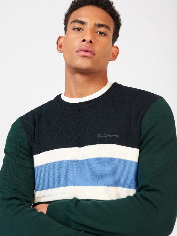 Chest Stripe Crewneck Sweater - Green