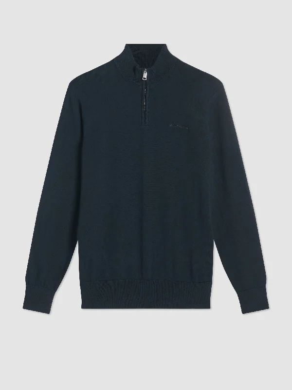 Merino Knit Half-Zip Sweater - Black