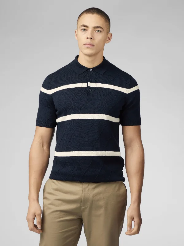 Signature Argyle Stripe Polo - Dark Navy