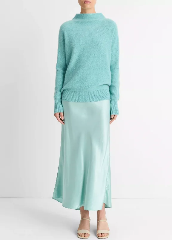 Cashmere Funnel Neck Sweater -  Heather Aqua Gem