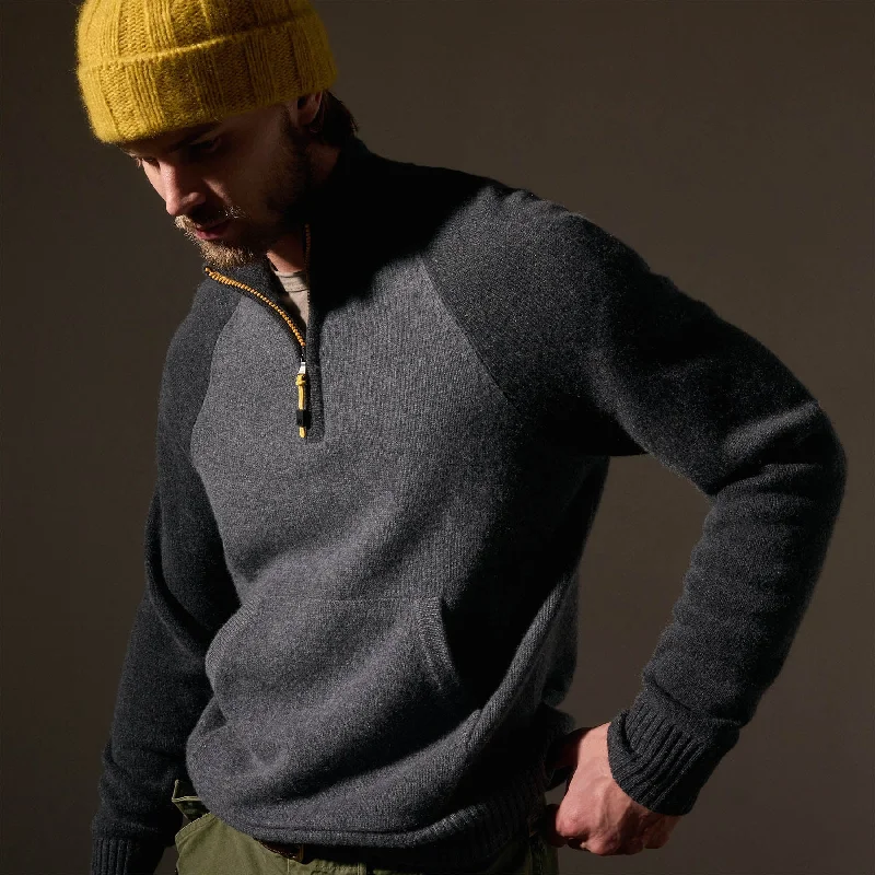 Recycled Cashmere Color Blocked Half Zip - Flannel/Coal