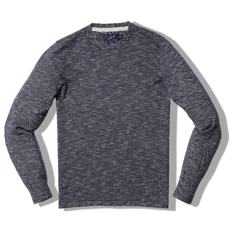 Marl Linen Cotton Sweater Crew - Navy Blue