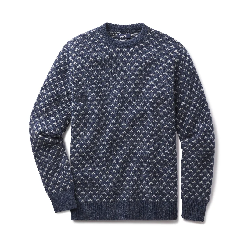 Birdseye Heritage Lambswool Crew - Blue Cream