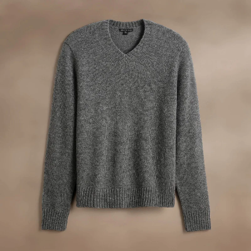 Lightweight Textured Cashmere V-Neck - Thunder