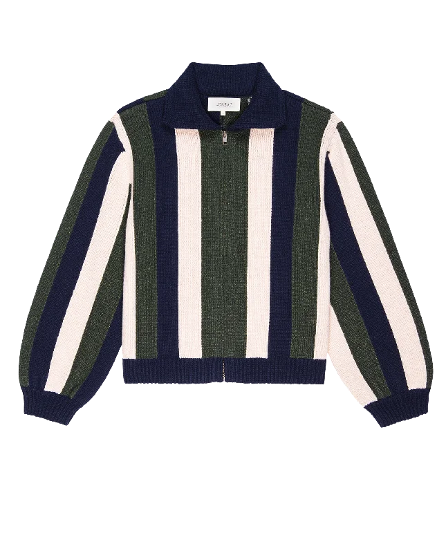 The Zip Front Cardigan. -- Olive Vine Stripe