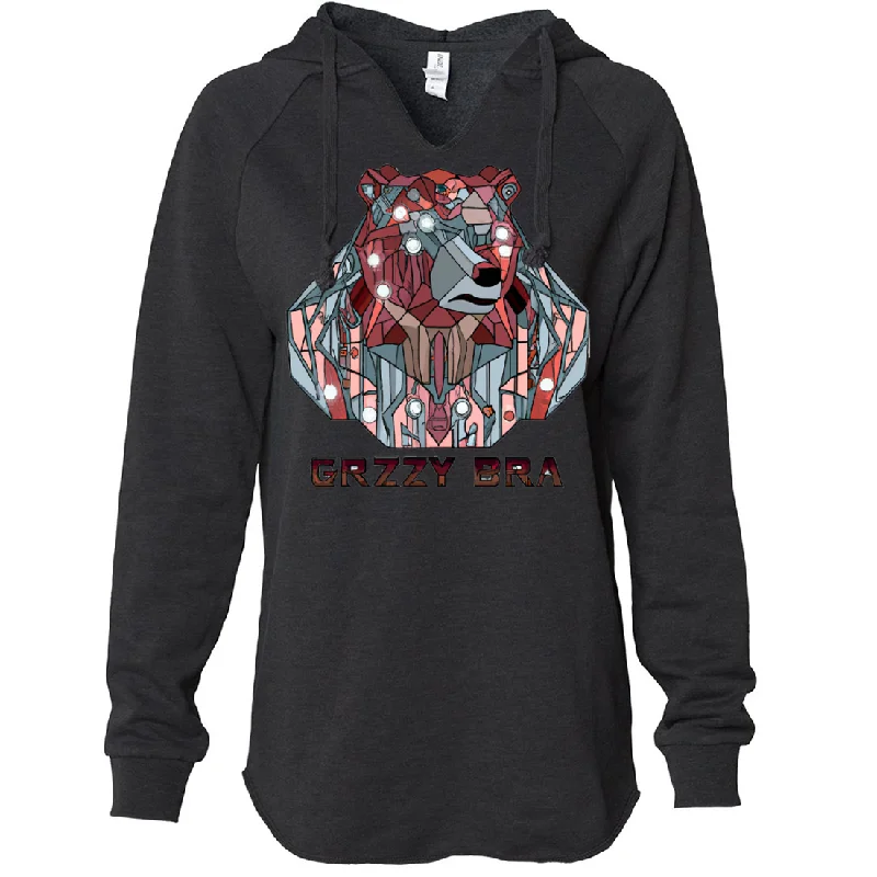 Stained Glass Cyborg Grizzly Bear GRZZY BRA Women's Soft Hooded Pullover