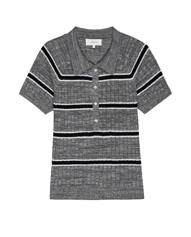 The Classic Polo Sweater. -- Heather Grey Stripe