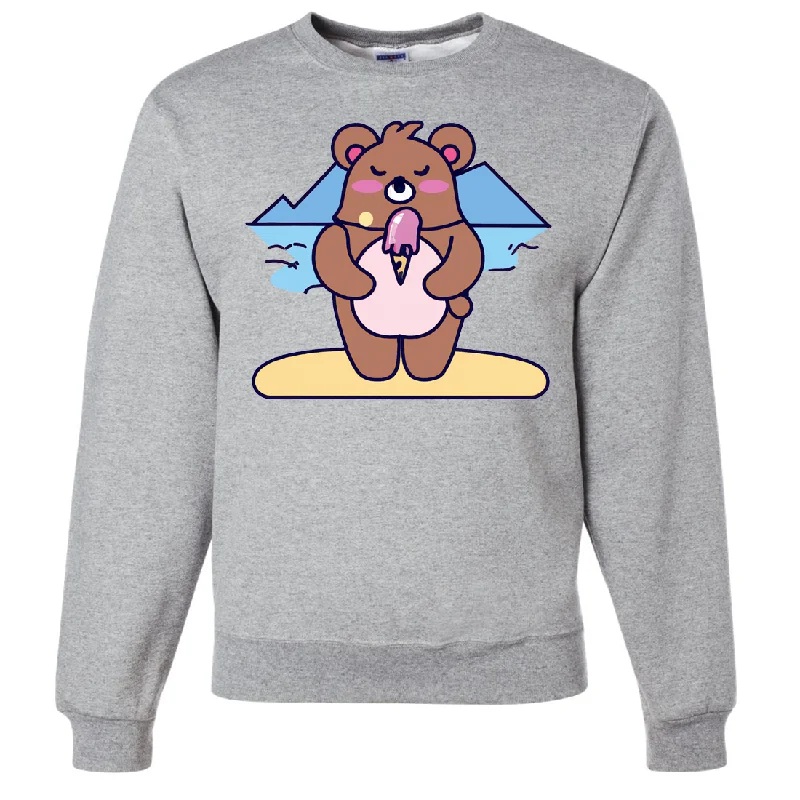 Kawaii Grizzly Bear Eating Ice Cream Crewneck Sweatshirt