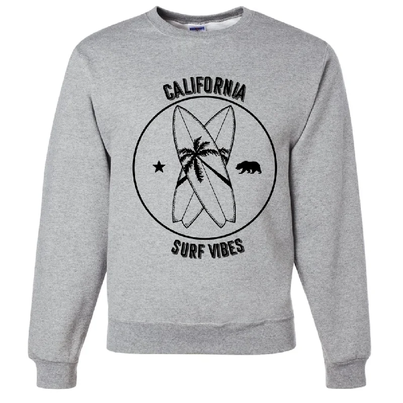 Surf Vibes Black Print Crewneck Sweatshirt