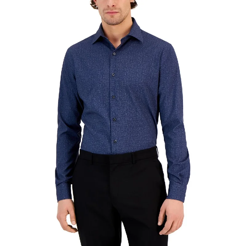 Alfani Mens Slim Heathered Slub Button-Down Shirt