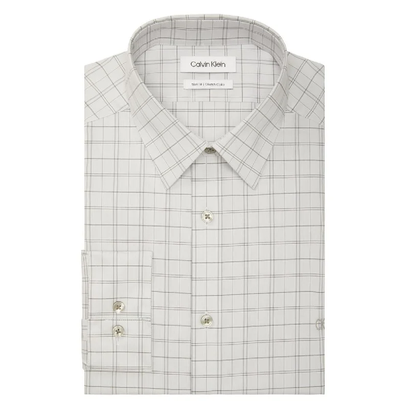 Calvin Klein Mens Plaid Cotton Stretch Dress Shirt