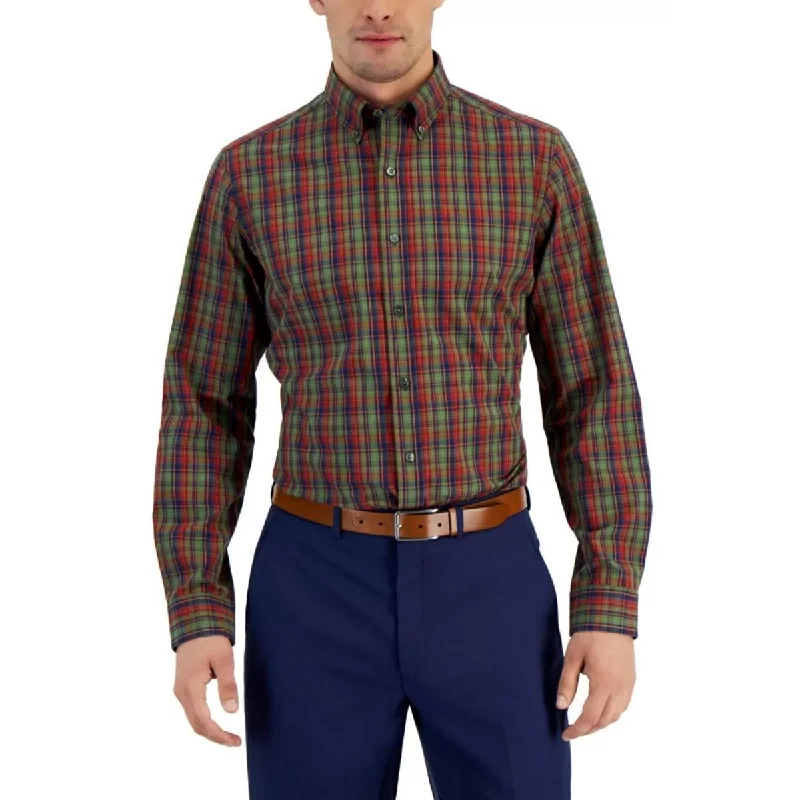 Club Room Mens Plaid Slim Fit Dress Shirt