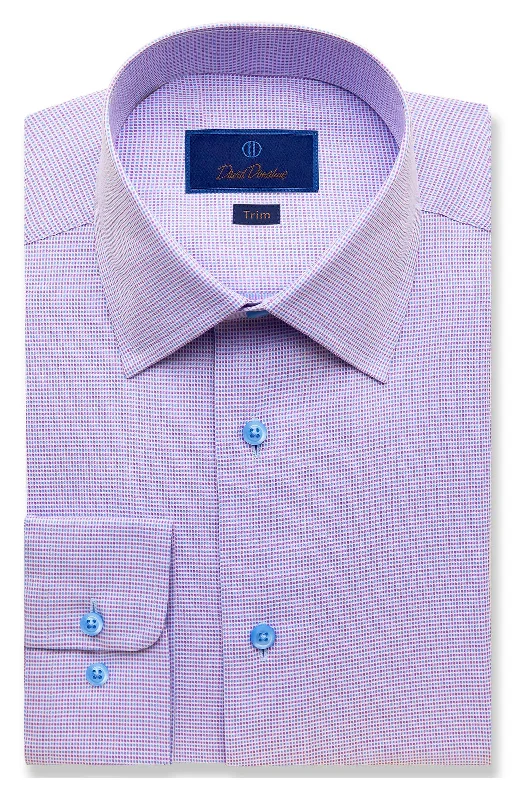 David Donahue Dress Shirt - Berry/Blue Micro Check (Trim)