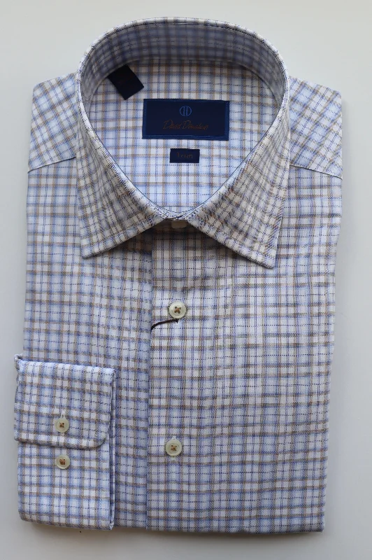 David Donahue Blue/Brown Dress Shirt (Trim Fit)