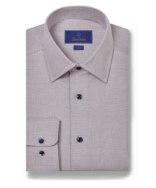 David Donahue Blue & Chocolate Textured Dobby Dress Shirt (Trim Fit)