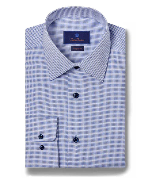 David Donahue Blue Grid Micro Dobby Dress Shirt (Regular Fit)