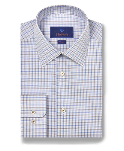 David Donahue Blue & Dune Poplin Check Dress Shirt (Trim Fit)