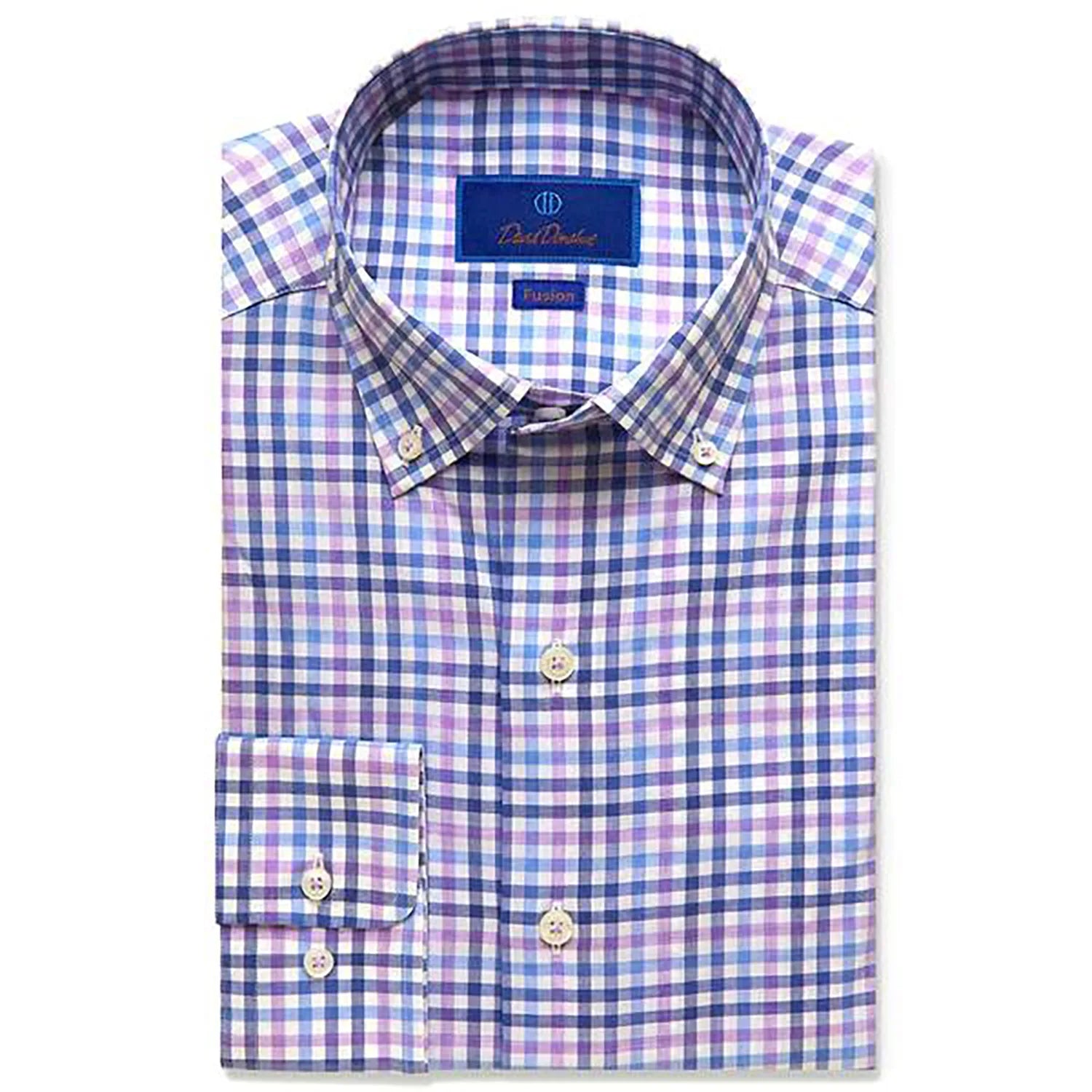 David Donahue Fusion Shirt - Blue and Purple Gingham