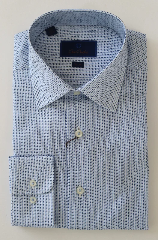 David Donahue Blue Trim Barrel Cuff Dress Shirt