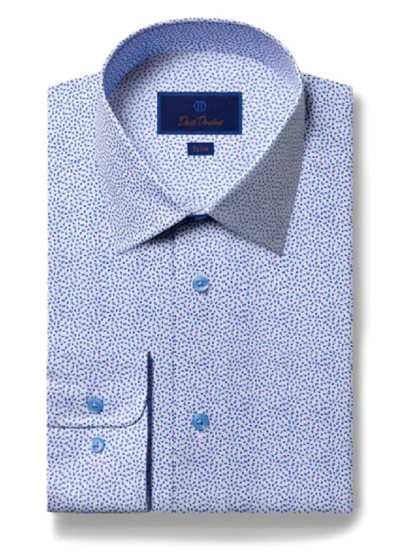 David Donahue Blue & White Mini Paisley Dress Shirt