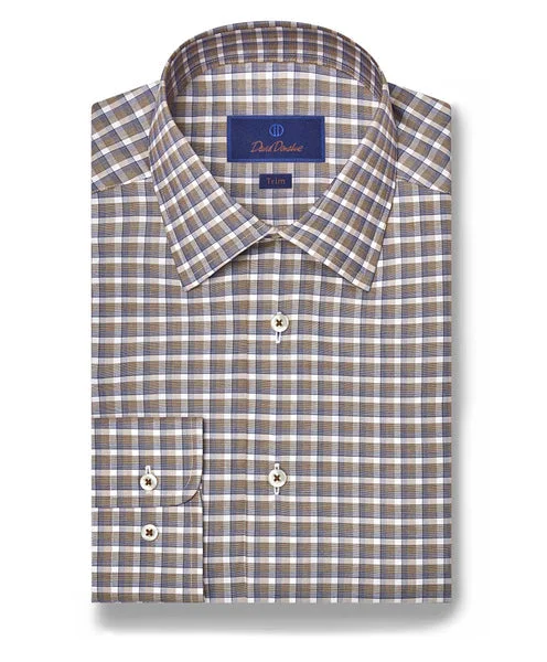 David Donahue Chocolate Plaid Dress Shirt (Trim)