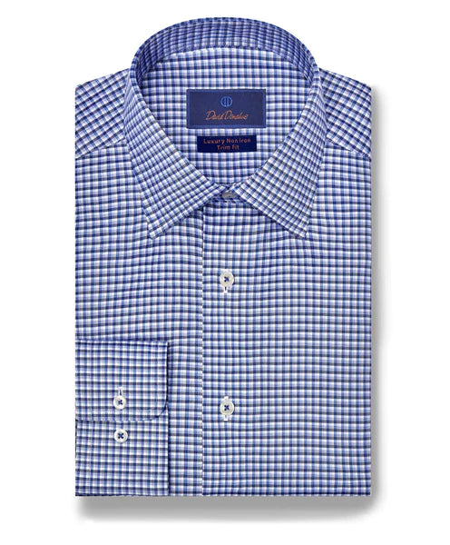 David Donahue Blue Micro Check Dress Shirt (Trim)