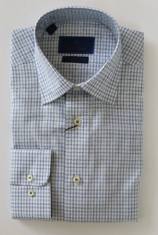 David Donahue Dress Shirt - Sky/Olive (Trim)