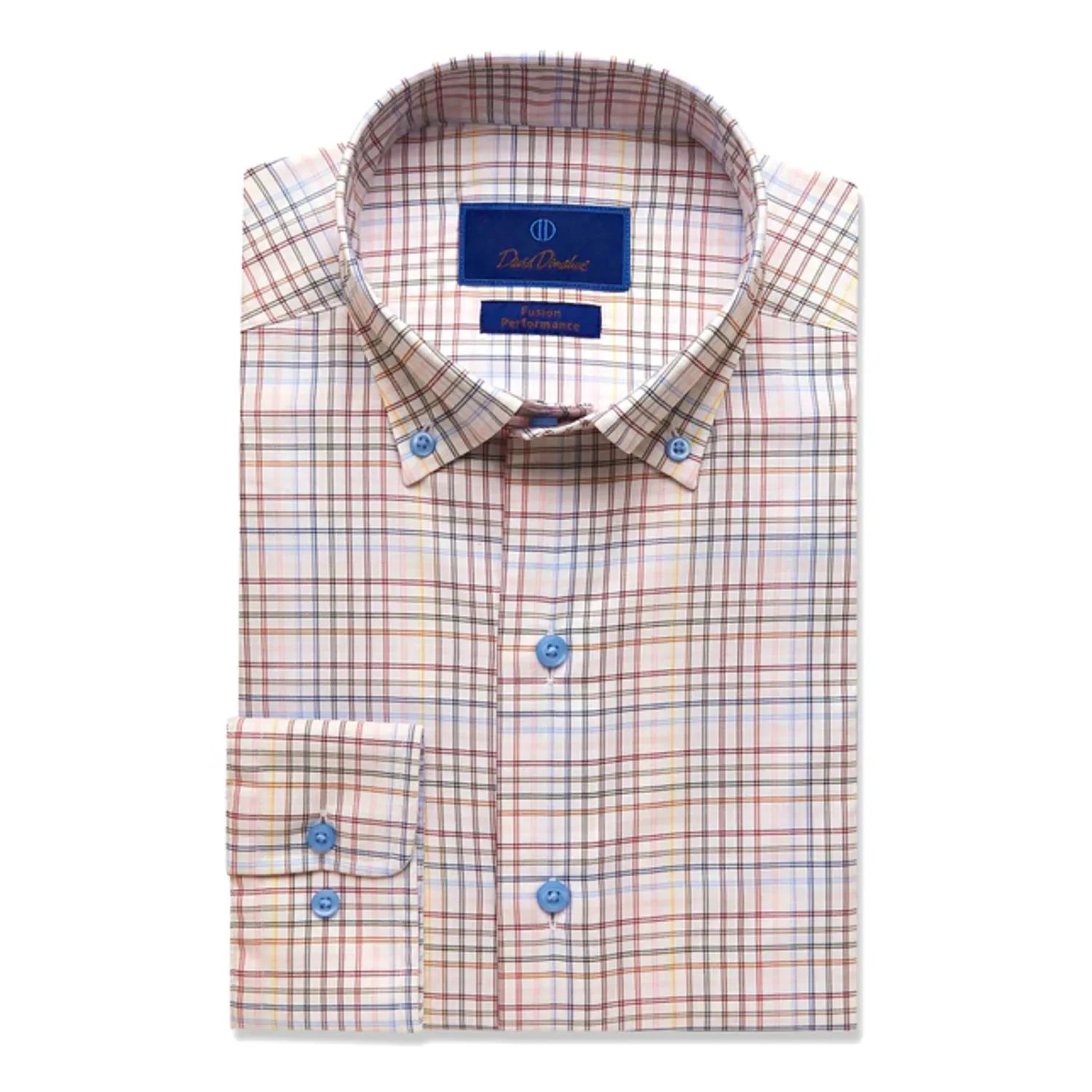 David Donahue Multi Color Tattersall Fusion Dress Shirt