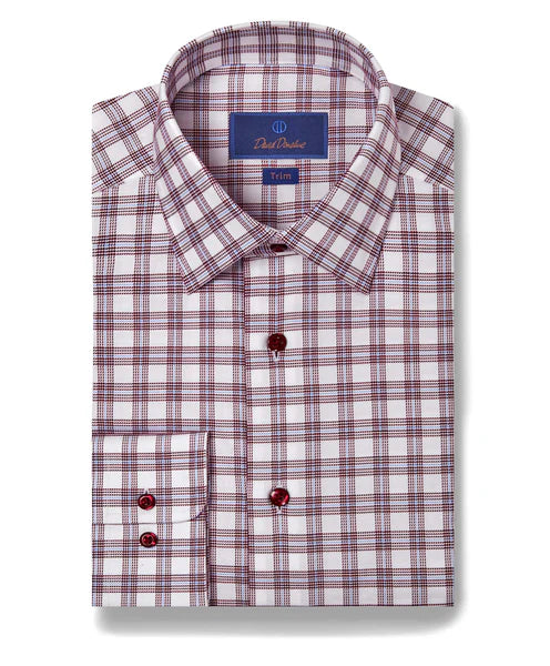 David Donahue Merlot & White Check Dress Shirt (Trim Fit)