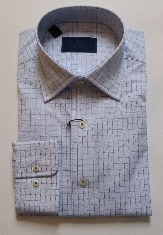 David Donahue Dress Shirt- Sky Windowpane (Regular Fit)