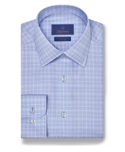 David Donahue Sky Twill Check Non-Iron Dress Shirt