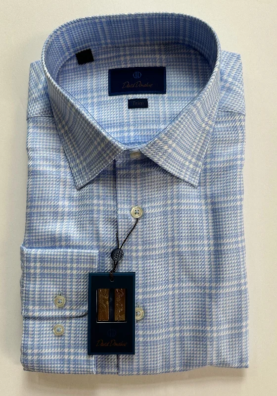 David Donahue Sky & White Micro Check Dress Shirt (Trim Fit)