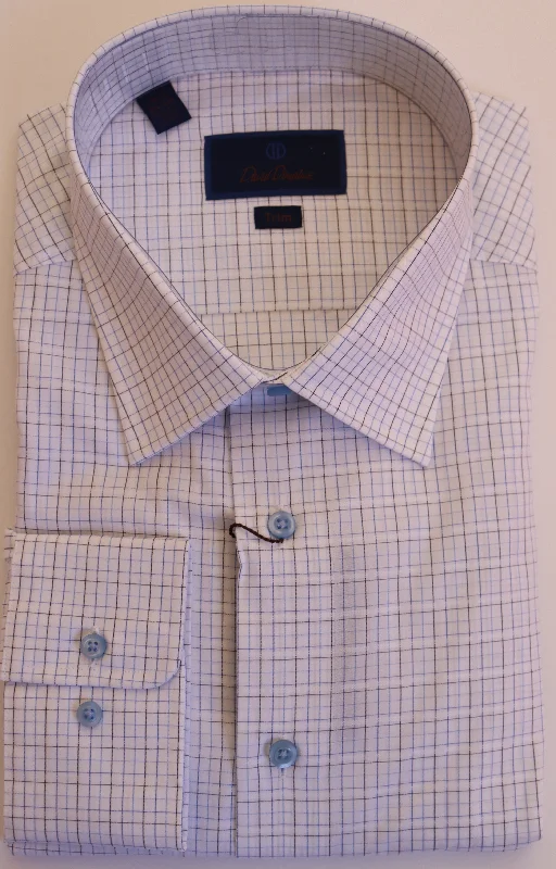 David Donahue Dress Shirt - White/Navy/Light Blue Tattersall (Trim)