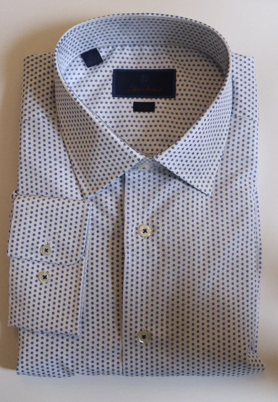 David Donahue Dress Shirt - White and Navy Floral Print (Trim Fit)