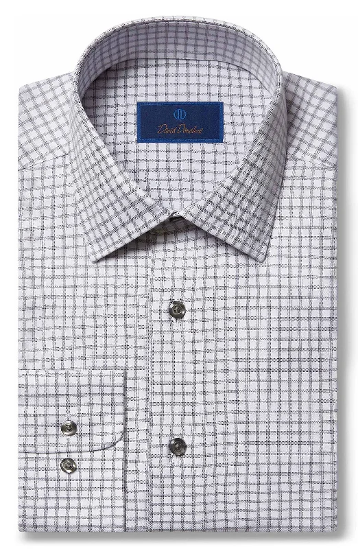 David Donahue Dress Shirt - White/Gray Herringbone Check (Regular)