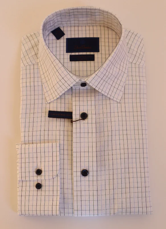 David Donahue Dress Shirt - White/Green/Navy Tattersall (Trim)