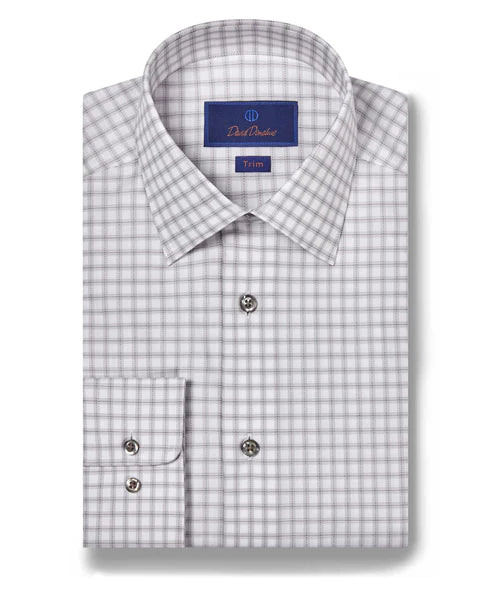 David Donahue White & Pearl Check Dress Shirt (Trim Fit)