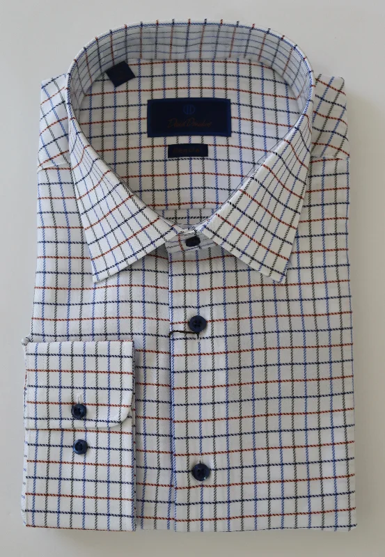 David Donahue White/Pumpkin Dress Shirt