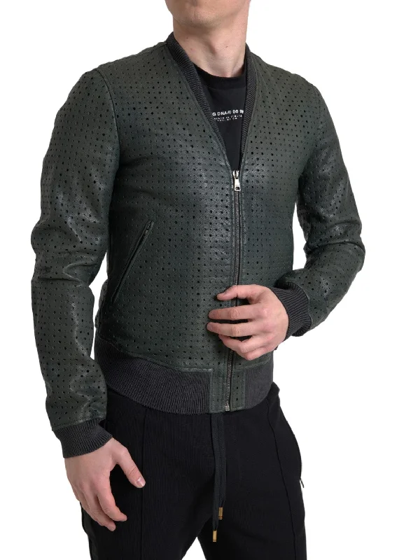 Dolce & Gabbana Emerald  Goatskin Bomber Men's Jacket