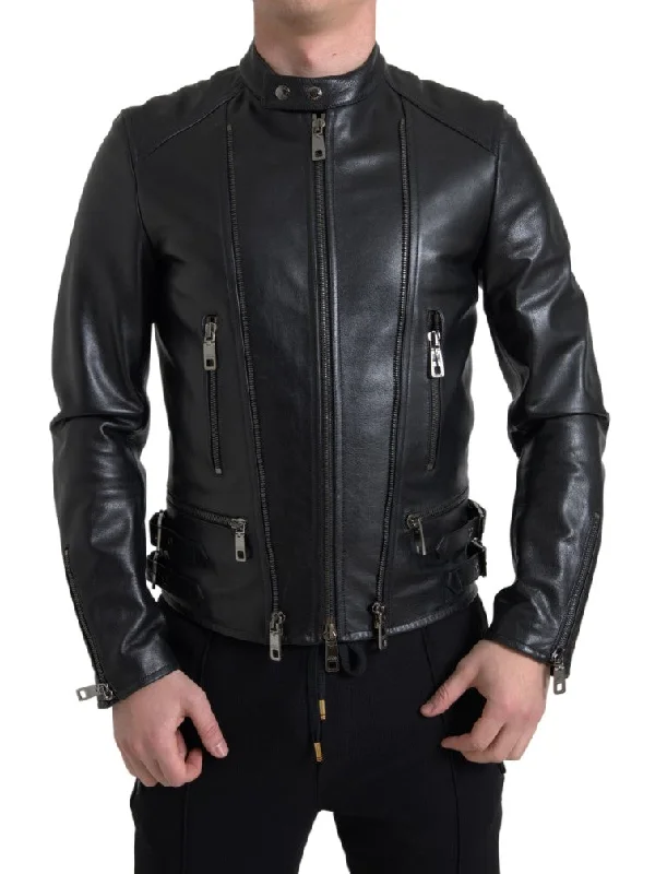 Dolce & Gabbana Sleek  Leather Biker Men's Jacket