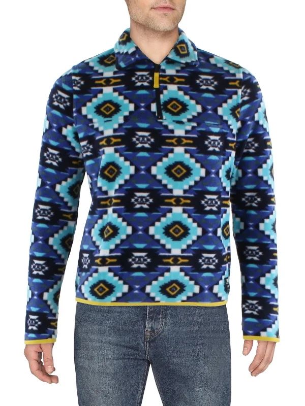 Mens 1/4 Zip Aztec Print Fleece Jacket