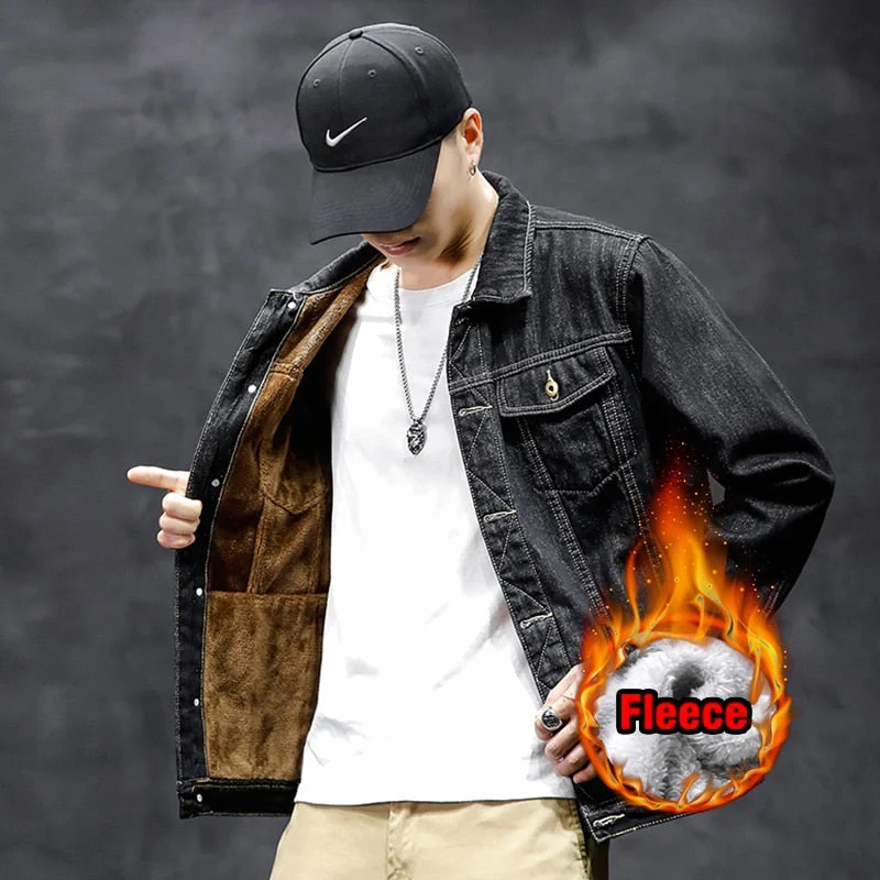 Men's Classic Winter Warm Fleece Thicken Slim Fit Denim Jacket