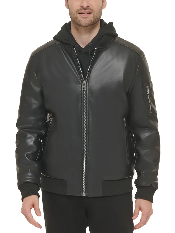 Mens Faux Leather Bomber Jacket