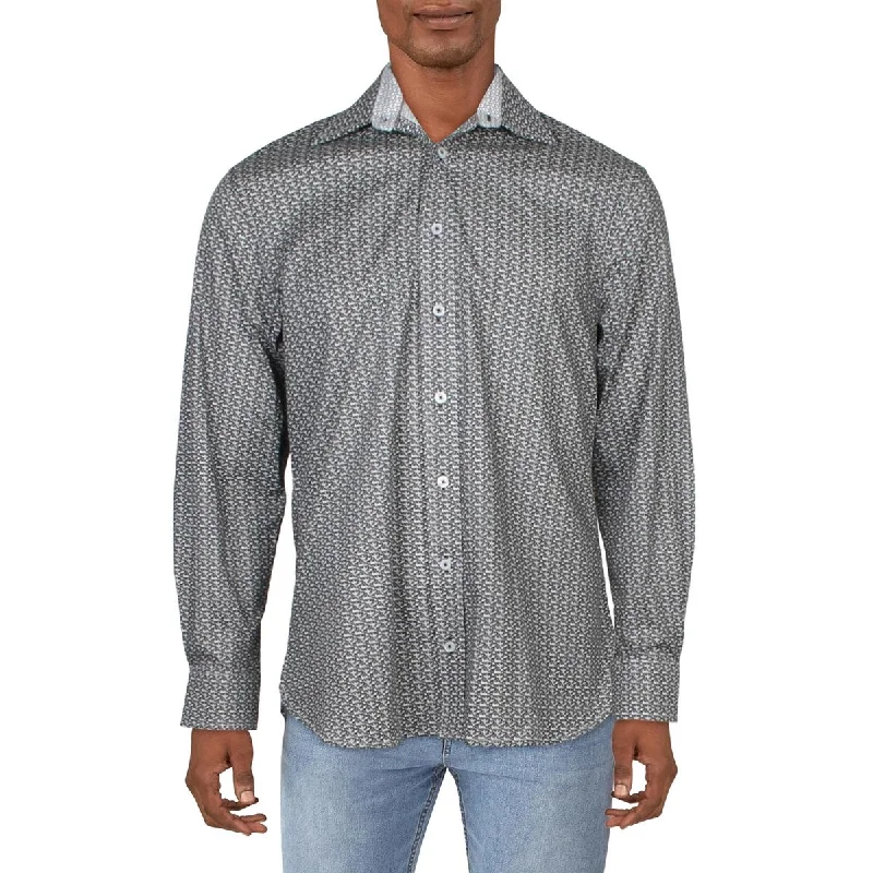 Nick Graham Mens Printed Cotton Blend Button-Down Shirt