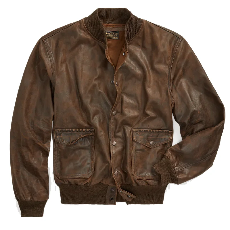 RRL by Ralph Lauren Leather Bomber Jacket Brown