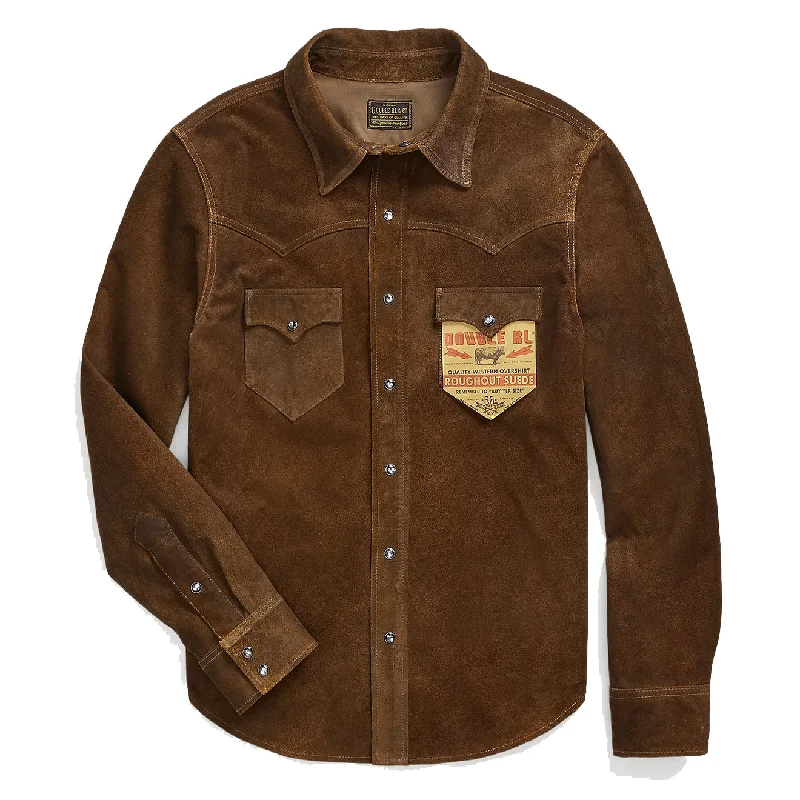 RRL by Ralph Lauren Roughout Suede Western Overshirt Brown